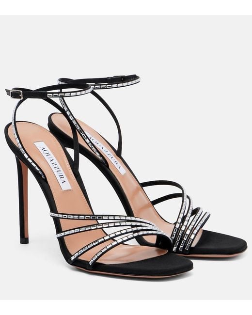 Aquazzura Black Mistica 105 Embellished Satin Sandals