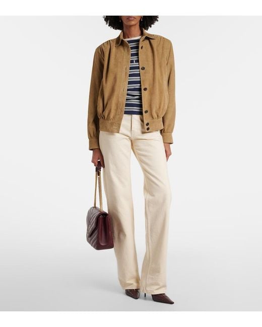 Saint Laurent Brown Gathered Suede Jacket