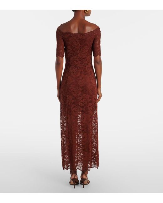 Rabanne Red Off-Shoulder Lace Maxi Dress
