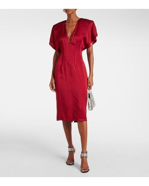 Stella McCartney Red Draped Satin Midi Dress