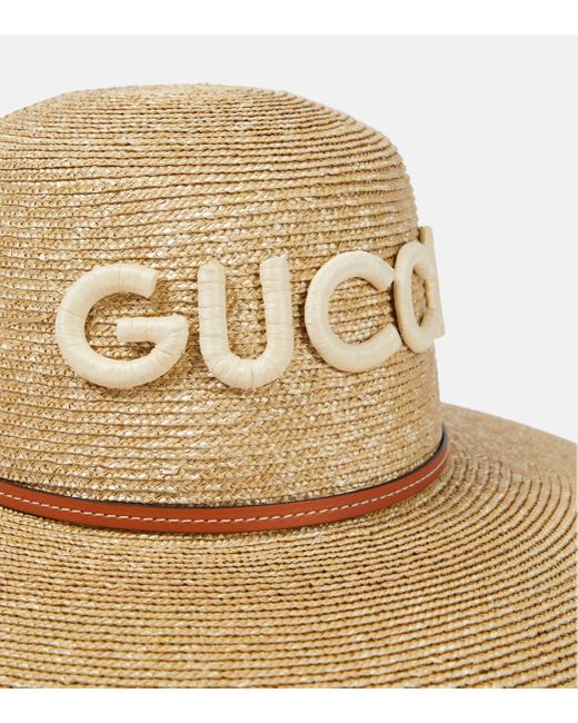 Chapeau en paille et cuir a logo Gucci en coloris Natural
