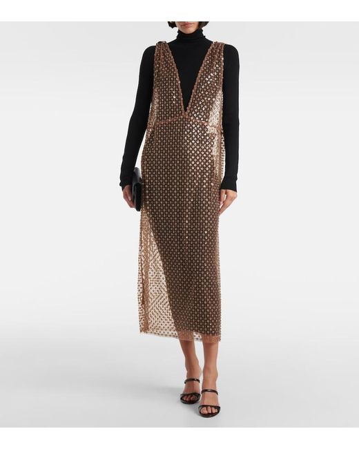 Dorothee Schumacher Brown Pure Glam Sequined Floral Wool Midi Dress