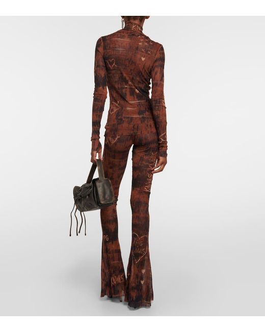 Jean Paul Gaultier Brown X Knwls Printed Mesh High-Neck Top