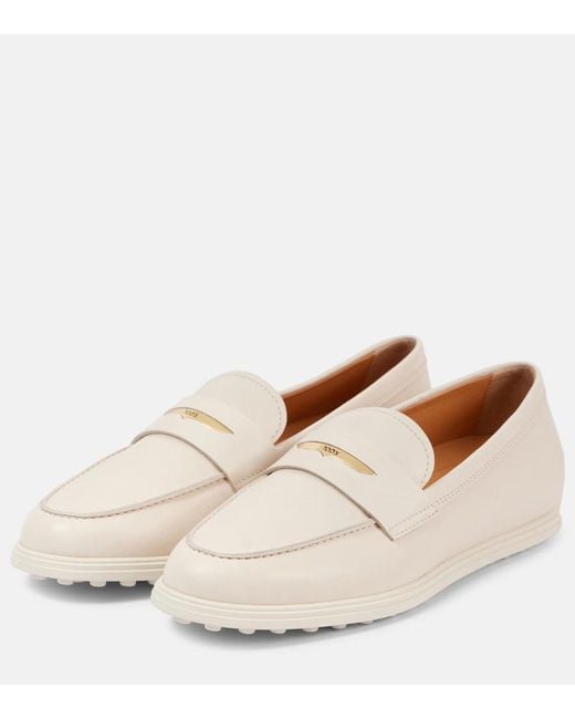 Tod's White Leather Loafers