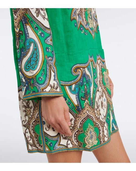 ALÉMAIS Green Porter Printed Linen Minidress
