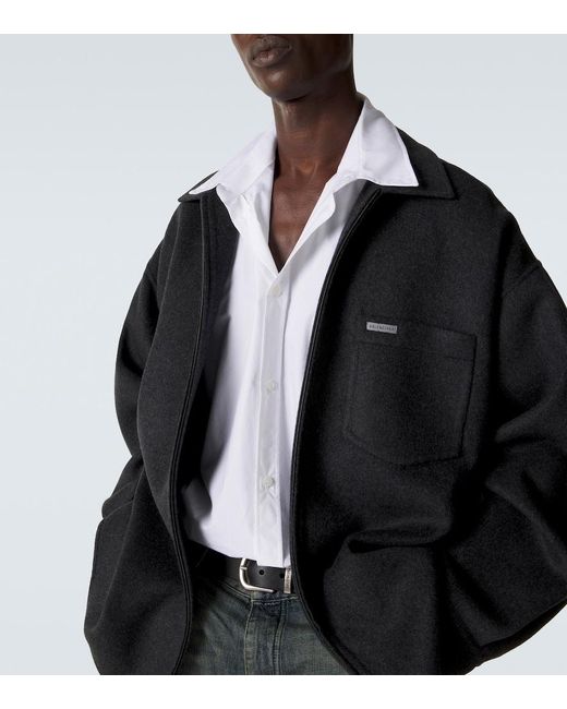 Balenciaga Blue Wool-Blend Zip-Up Overshirt for men
