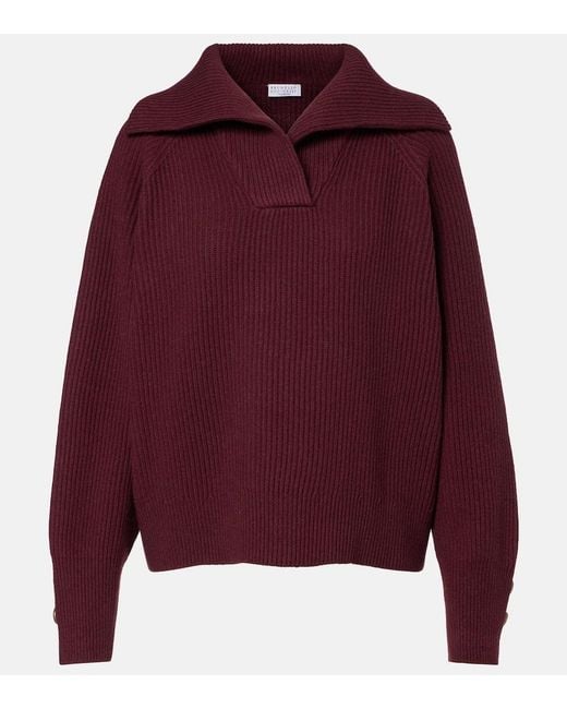 Brunello Cucinelli Red Wool, Cashmere, And Silk Sweater
