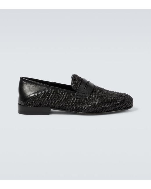 Manolo Blahnik Black Padstow Raffia And Leather Loafers for men