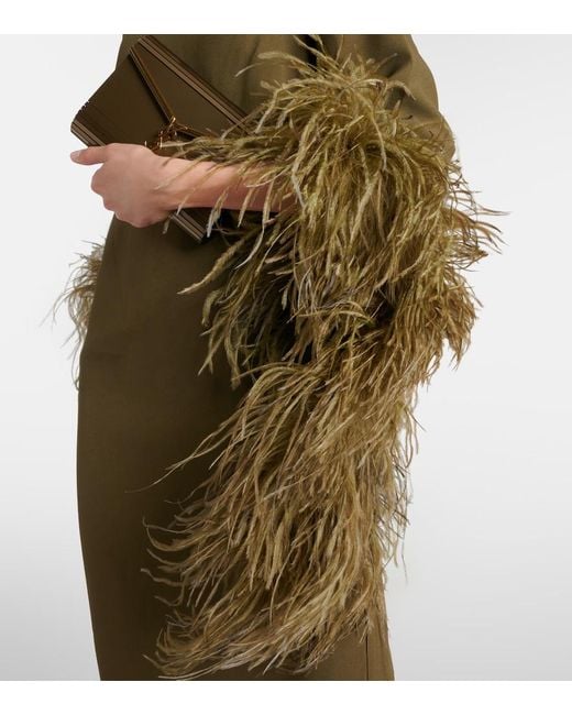 Taller Marmo Green Del Lago Feather-Trimmed Midi Dress