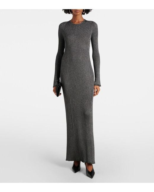 Proenza Schouler Gray Joni Ribbed-Knit Lame Maxi Dress