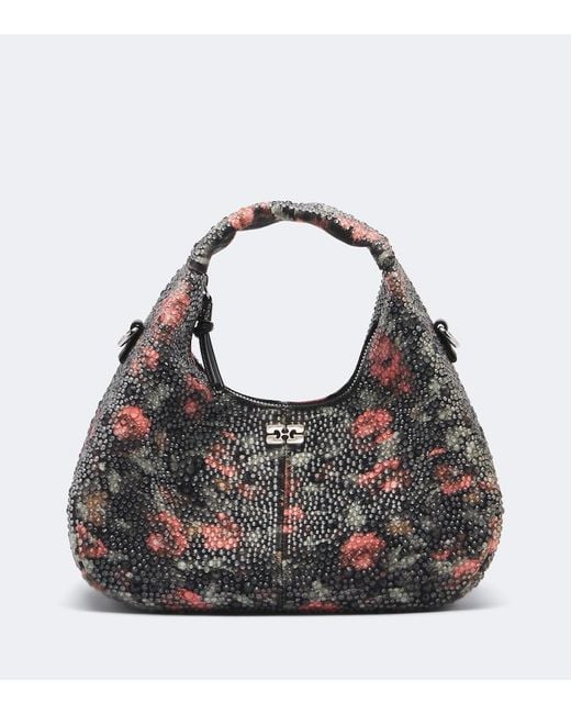Ganni Black Mini Embellished Floral Top-Handle Bag