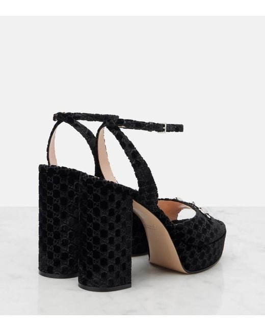 Gucci Black Lady Horsebit Velvet Sandals