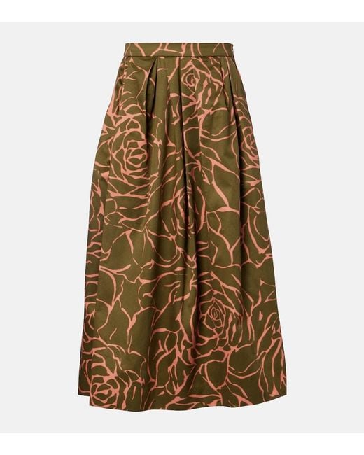 Dries Van Noten Natural Floral Cotton Midi Skirt