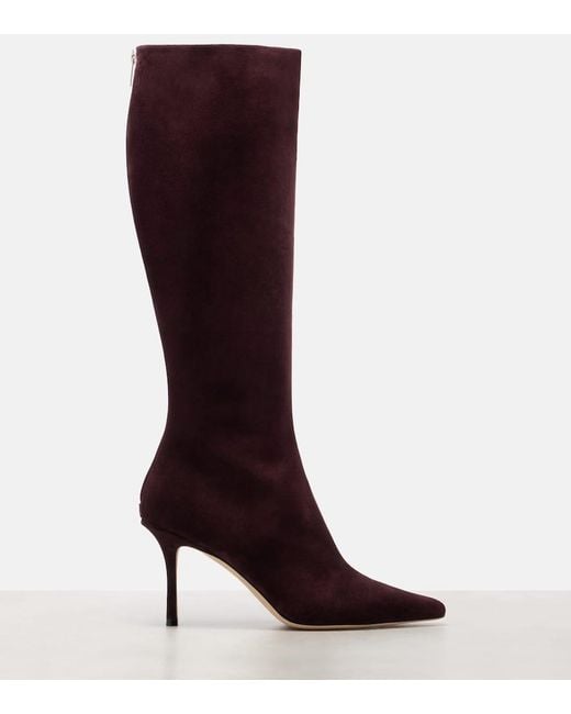 Jimmy Choo Red Agathe 85 Suede Knee-High Boots