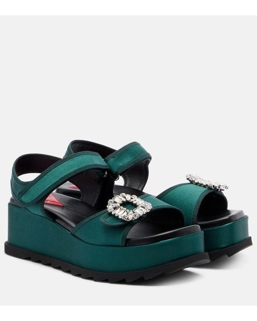 Roger Vivier Green Slidy Viv' Leather Platform Sandals