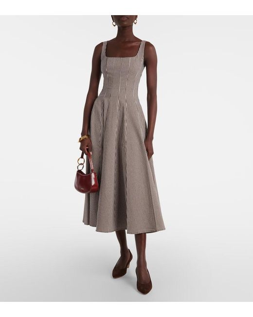 Staud Gray Wells Checked Midi Dress
