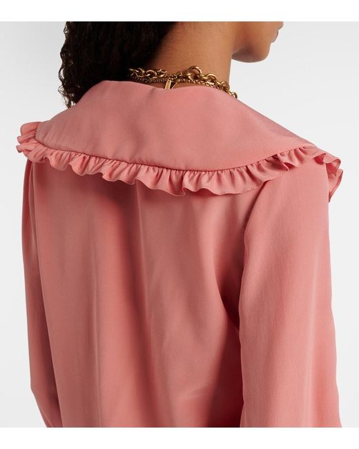 Chloé Pink Ruffled Silk Crepe De Chine Blouse