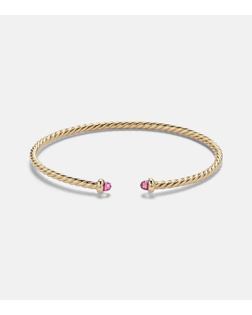 David Yurman Metallic Cablespira Flex Micro 18Kt Cuff Bracelet With Tourmaline