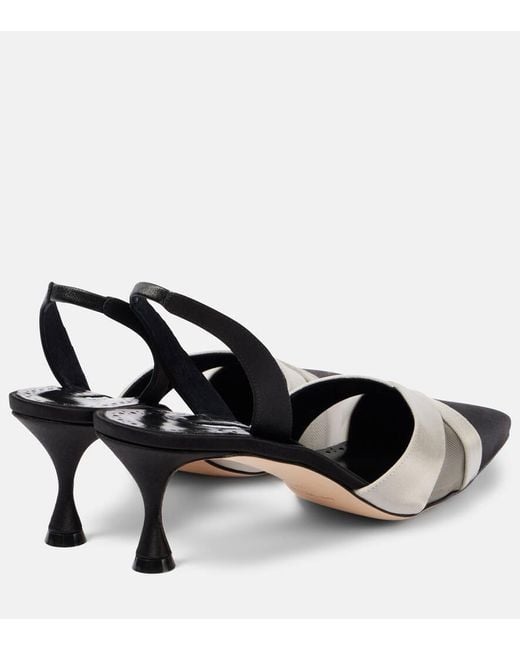 Manolo Blahnik Black Oyounasli 50 Satin Slingback Pumps