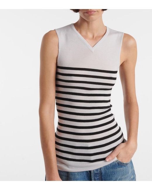 Khaite White Renato Striped Wool-Blend Top