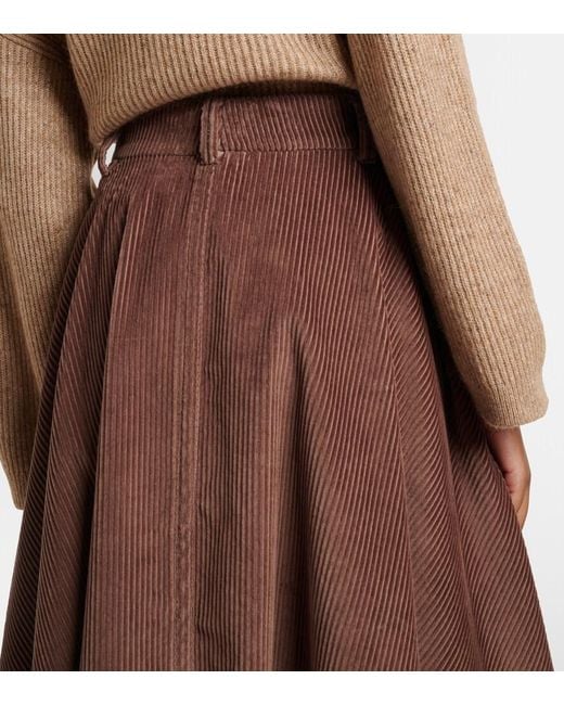 Brunello Cucinelli Brown Monili Cotton Corduroy Midi Skirt