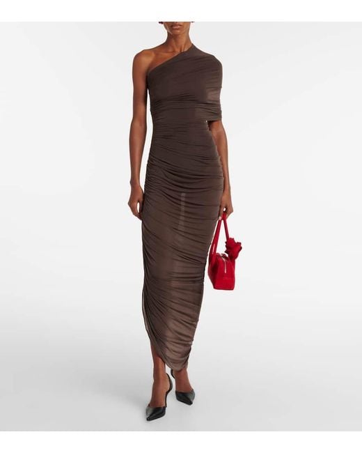 Magda Butrym Brown Draped One-Shoulder Gown