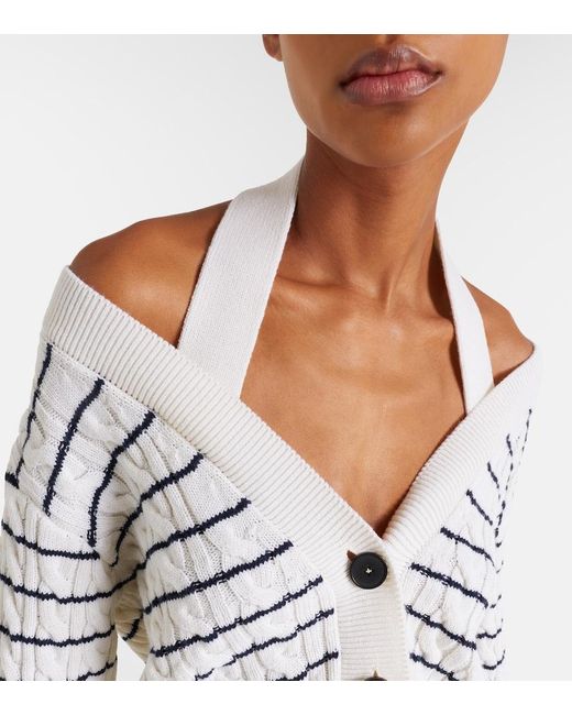 McQueen White Cable-Knit Striped Cardigan