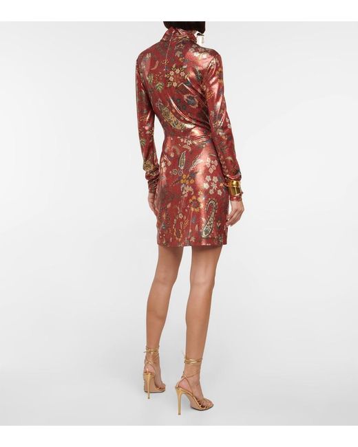 Etro Red Paisley High Neck Minidress