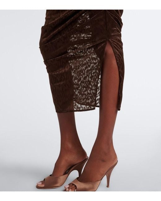 Alex Perry Brown Leopard-Print Ruched Lace Midi Dress