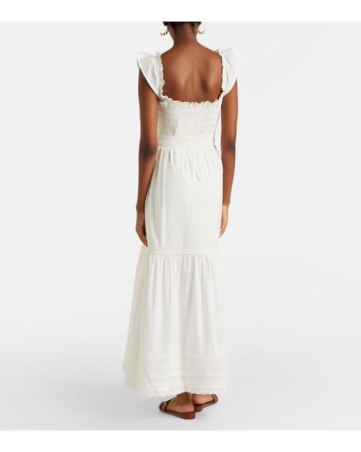Faithfull The Brand White Valentina Shirred Cotton Maxi Dress