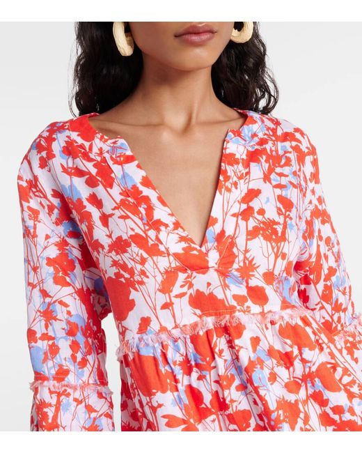 Heidi Klein Red Deia Floral Linen Kaftan