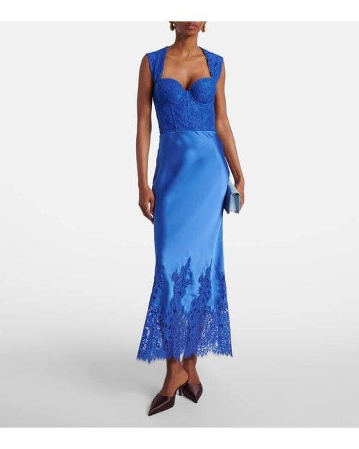 Rebecca Vallance Blue Maxikleid Remi Aus Spitze Und Satin