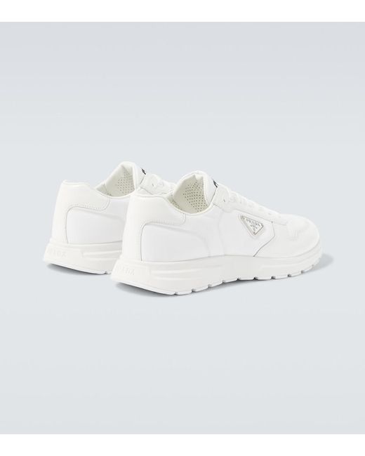 Prada White Logo Leather-Trimmed Sneakers for men
