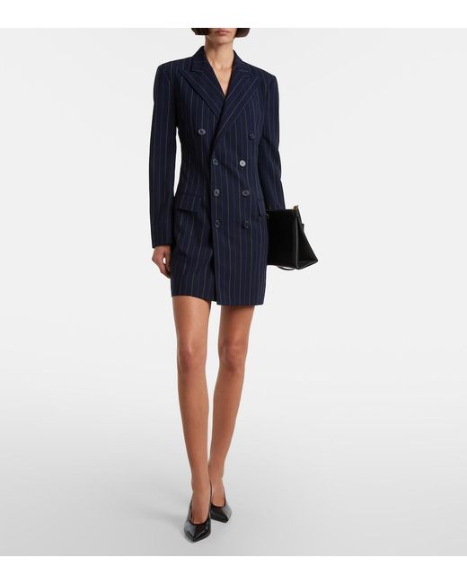 Ralph Lauren Blue Striped Double-Breasted Wool Blazer Dress