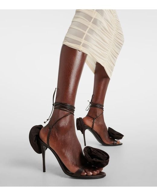 Magda Butrym Black Floral-Applique Satin Sandals