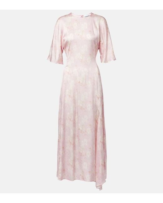 Ganni Pink Floral Satin Maxi Dress