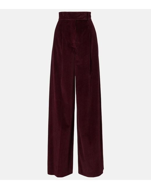 Max Mara Purple High-Rise Cotton Corduroy Wide-Leg Pants