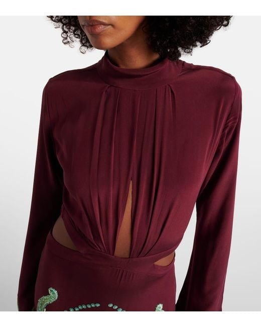 Johanna Ortiz Red Aurora Magica Beaded Silk Gown