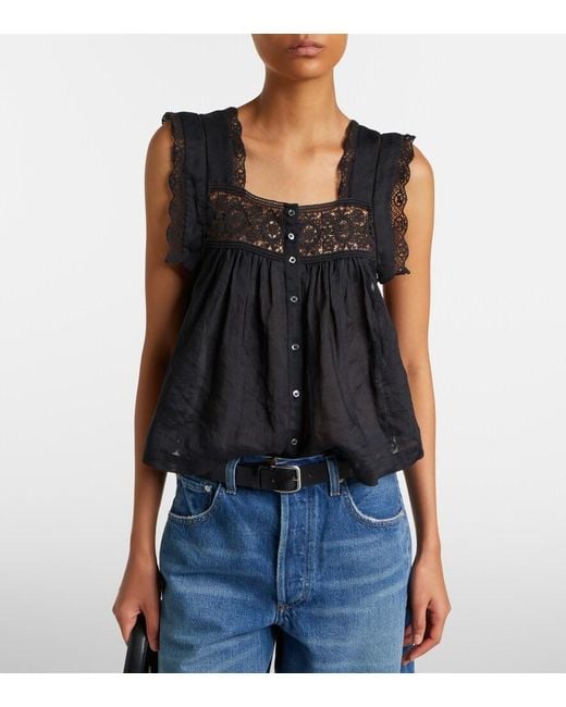 Citizens of Humanity Black Mia Lace-Trimmed Top