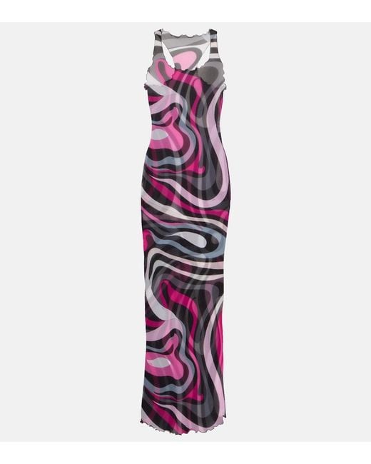 Emilio Pucci Purple Marmo Tulle Maxi Dress