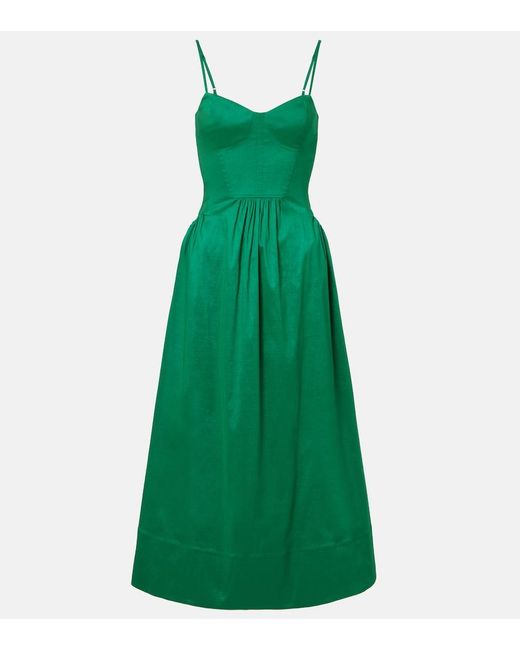 Rebecca Vallance Green Bailey Belted Pleated Midi Dress