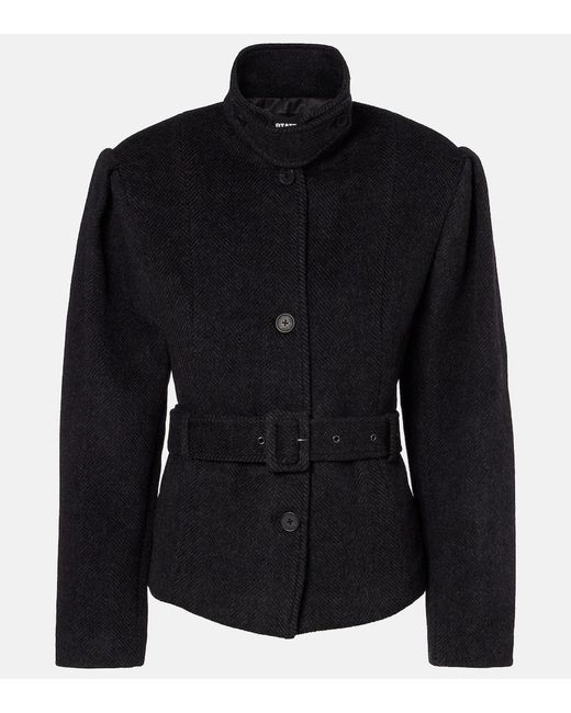 ROTATE BIRGER CHRISTENSEN Black Marie Belted Herringbone Wool-Blend Jacket