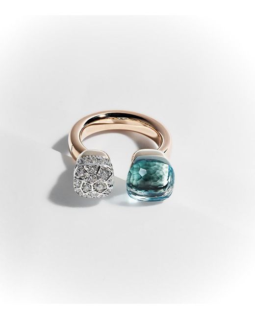 Pomellato White Nudo 18Kt Rose And Ring With Topaz And Diamonds