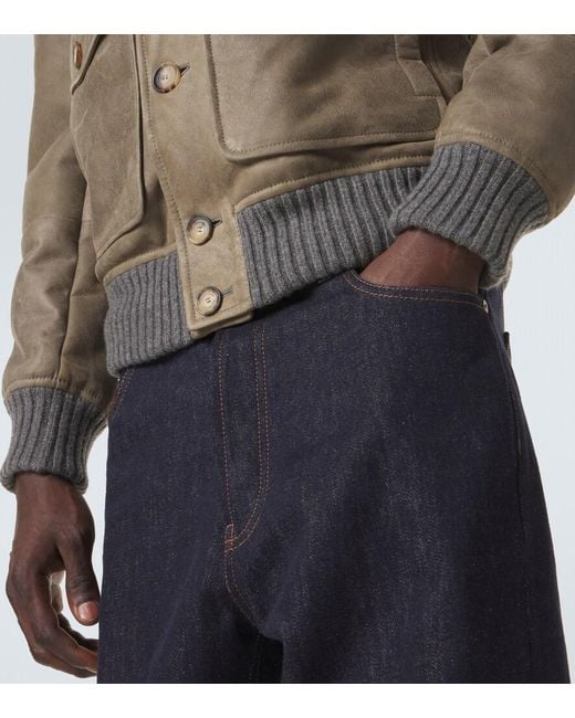 Brunello Cucinelli Green Shearling-Lined Leather Blouson Jacket for men