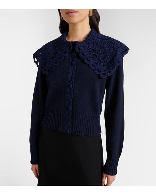 Erdem Blue Cardigan Aus Einem Wollgemisch