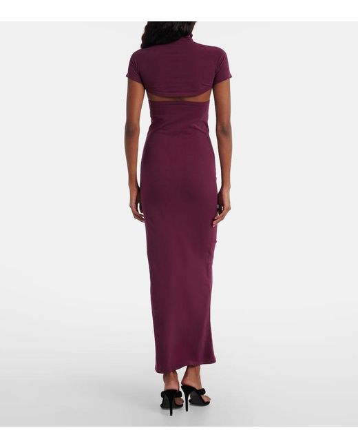 Alaïa Purple Second-Skin Knit Cutout Midi Dress