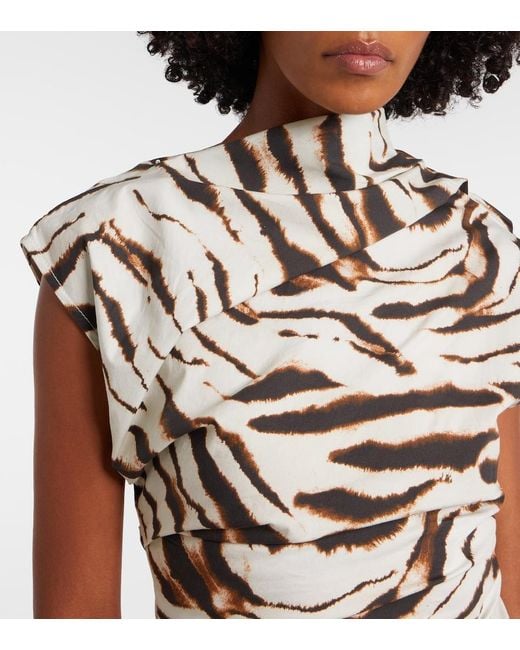 Ganni White Zebra-Print Cotton-Blend Top