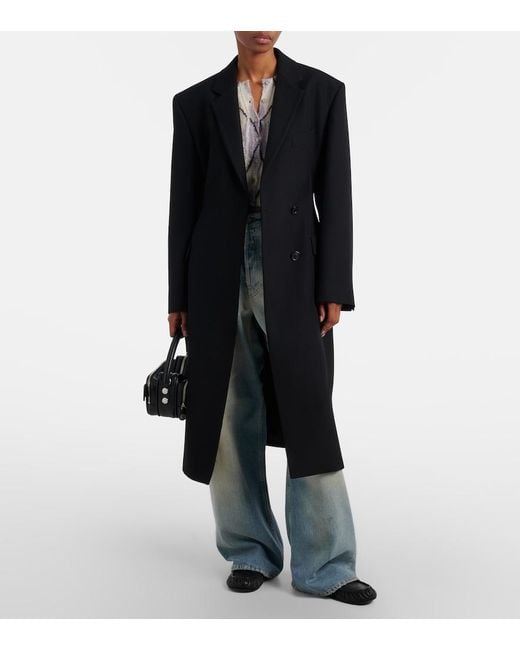 Acne Black Double-Breasted Peplum Wool Coat
