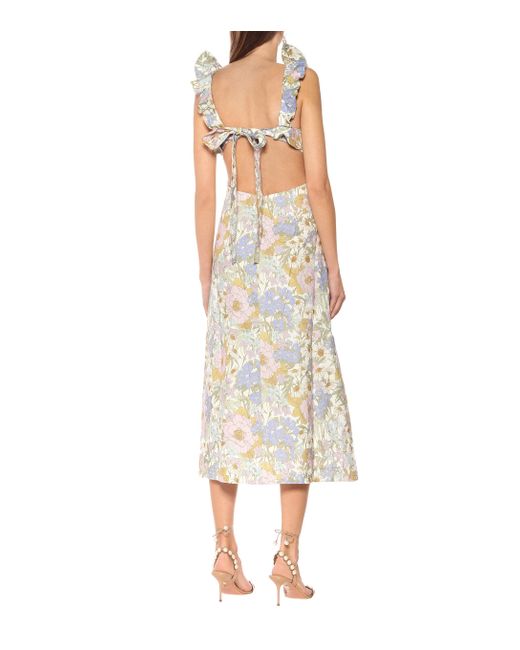 Zimmermann Super Eight Frilled Linen Midi Dress - Lyst