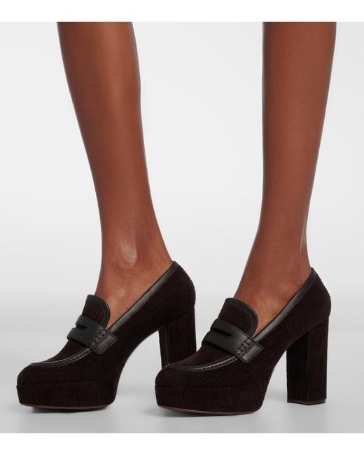 Gianvito Rossi Black Leather-Trimmed Corduroy Loafer Pumps